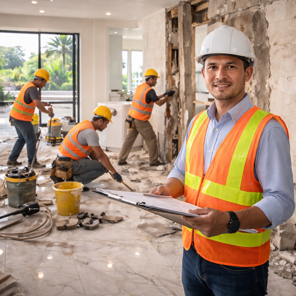 Pekerja renovasi di rumah mewah